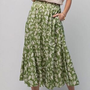 Easel Green Floral Midi Skirt with PLEATED  Design